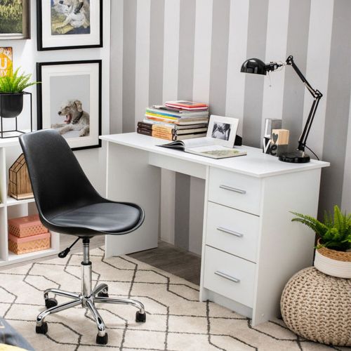 Scrivania Bianco un Ripiano 3 Cassetti 121x50x74.5h cm, Maniglie Incluse - Rifiano