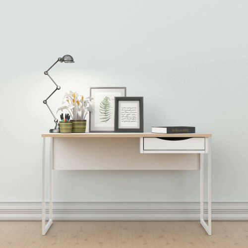 Scrivania Brielle, Scrittoio multiuso, Tavolo per ufficio porta PC, Piano di lavoro, 130x48 h77 cm, Bianco