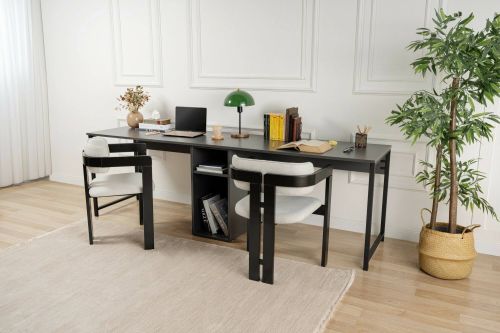 Scrivania Caprioli, Scrittoio multiuso, Tavolo per ufficio porta PC, Piano di lavoro, 240x60 h74 cm, Antracite