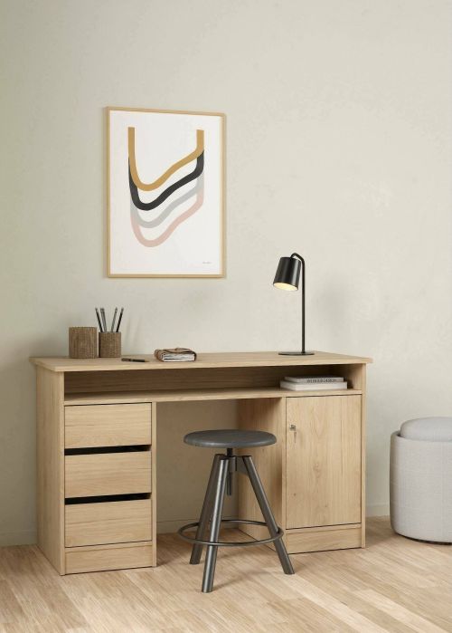Scrivania Carine, Scrittoio multiuso, Tavolo per ufficio porta PC, Piano di lavoro, 55x126 h76 cm, Rovere