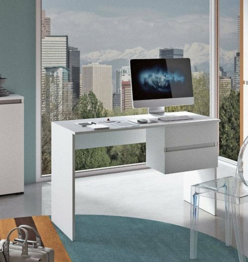 Scrivania Carpino, Scrittoio lineare con 2 cassetti, Tavolo da studio multiuso e salvaspazio, 100% Made in Italy, 110x53h76 cm, Bianco