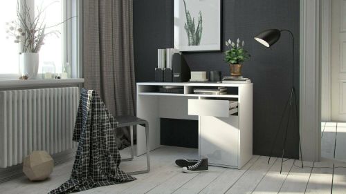 Scrivania Cherie, Scrittoio multiuso, Tavolo per ufficio porta PC, Piano di lavoro, 110x48 h77 cm, Bianco