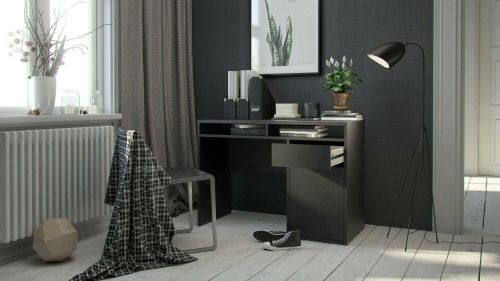Scrivania Cherie, Scrittoio multiuso, Tavolo per ufficio porta PC, Piano di lavoro, 110x48 h77 cm, Nero