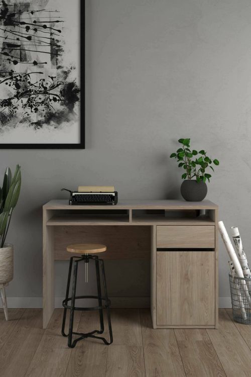 Scrivania Cherie, Scrittoio multiuso, Tavolo per ufficio porta PC, Piano di lavoro, 48x110 h77 cm, Rovere