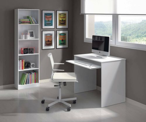 Scrivania Dayton, Scrittoio per ufficio con ripiano, Tavolo da studio porta PC da ufficio o cameretta, Tavolo da studio, 90x54h79 cm, Bianco
