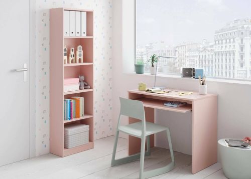 Scrivania Dayton, Scrittoio per ufficio con ripiano, Tavolo da studio porta PC da ufficio o cameretta, Tavolo da studio, 90x54h79 cm, Rosa