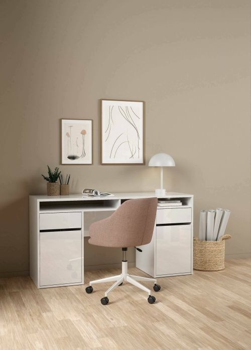 Scrivania Dina, Scrittoio multiuso, Tavolo per ufficio porta PC, Piano di lavoro, 48x149 h77 cm, Bianco