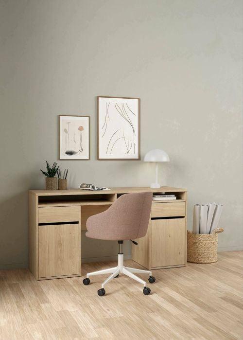 Scrivania Dina, Scrittoio multiuso, Tavolo per ufficio porta PC, Piano di lavoro, 48x149 h77 cm, Rovere