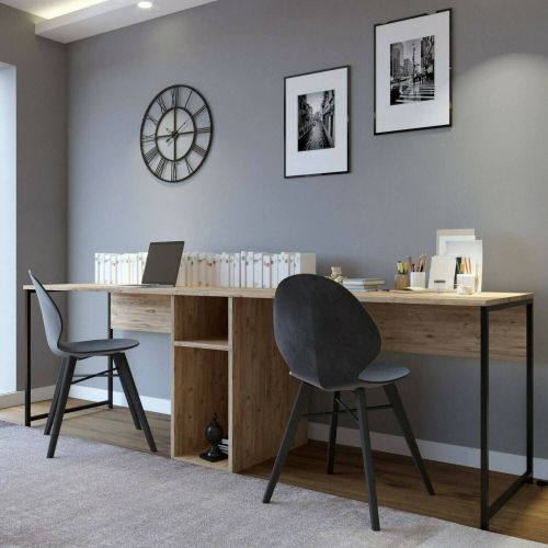 Scrivania doppia quercia 240x60cm struttura in metallo - Asarat
