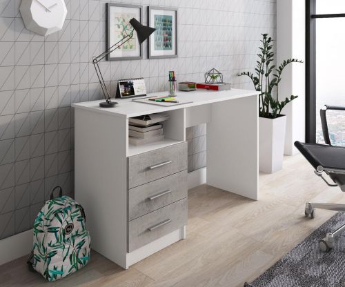 Scrivania Egeo, Scrittoio multiuso, Tavolo per ufficio porta PC, Piano di lavoro, 120x48h75 cm, Bianco e Cemento