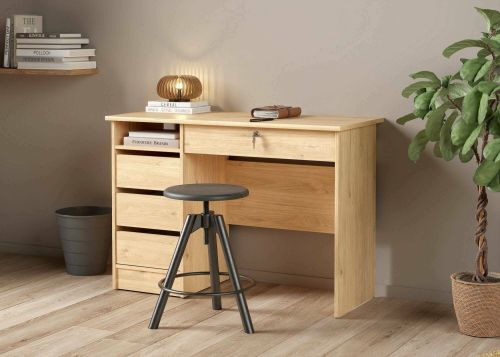 Scrivania Eliane, Scrittoio multiuso, Tavolo per ufficio porta PC, Piano di lavoro, 49x109 h76 cm, Rovere