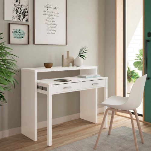 Scrivania estensibile bianca 98x36cm con 2 cassetti - Andriy