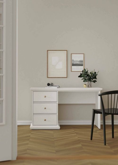 Scrivania Françoise, Scrittoio multiuso, Tavolo per ufficio porta PC, Piano di lavoro, 130x62 h74 cm, Bianco