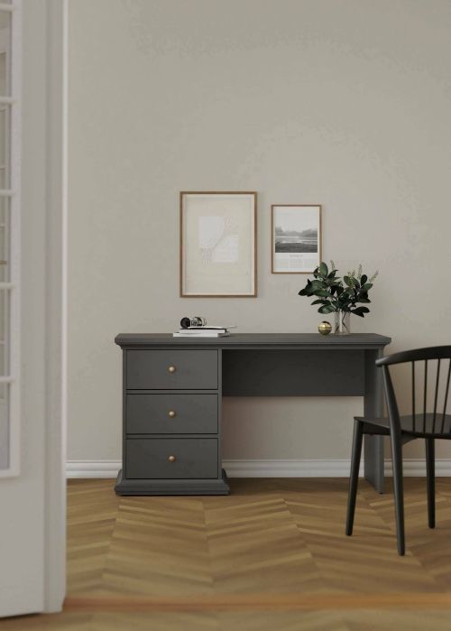 Scrivania Françoise, Scrittoio multiuso, Tavolo per ufficio porta PC, Piano di lavoro, 62x130 h74 cm, Grigio