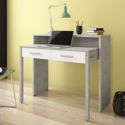 Scrivania Grigio Bianco Modulabile 2 Cassetti 98.6x36.6x86.9h cm, un Vano - Opaglio