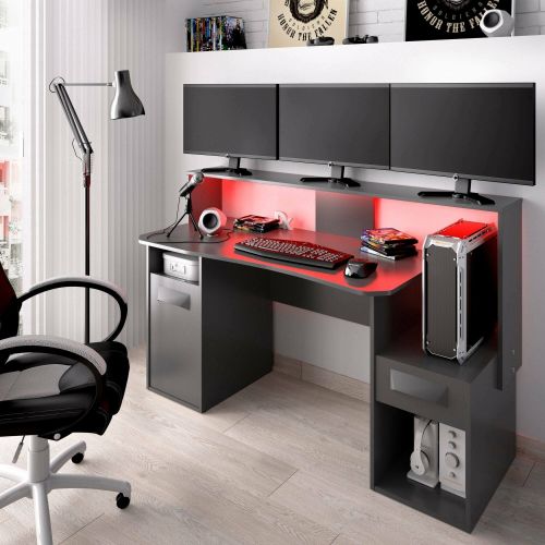 Scrivania lineare antracite 154x69cm con 1 cassetto - Albertino