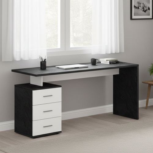 Scrivania lineare ardesia 160x60cm con 3 cassetti - Abisse