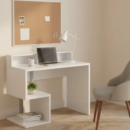 Scrivania lineare bianca 100x50cm con porta pc - Eva