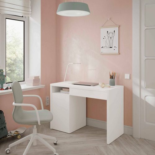 Scrivania lineare bianca 108x50cm con 1 cassetto - Ally