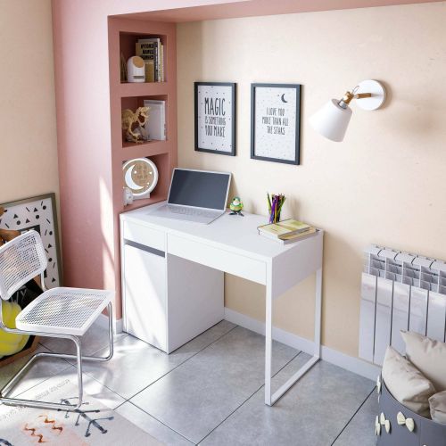 Scrivania lineare bianca 108x50cm con 2 cassetti - Arica