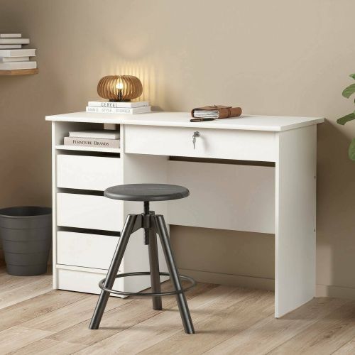 Scrivania lineare bianca 109x48cm con 3 cassetti - Franklin