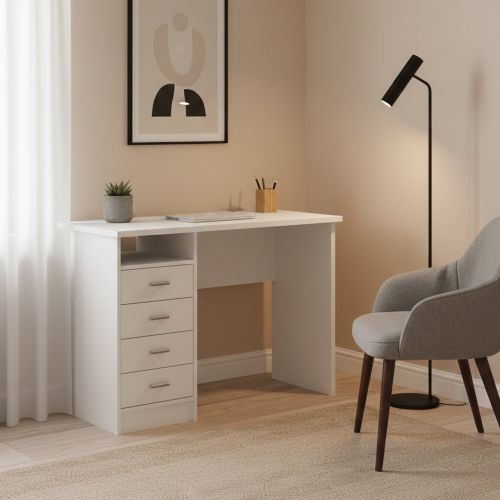Scrivania lineare bianca 110x45cm con 3 cassetti - Appollo