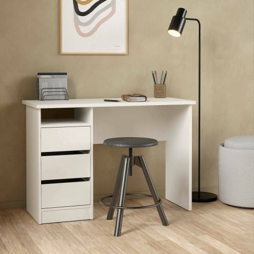 Scrivania lineare bianca 110x48cm con 3 cassetti - Huaning