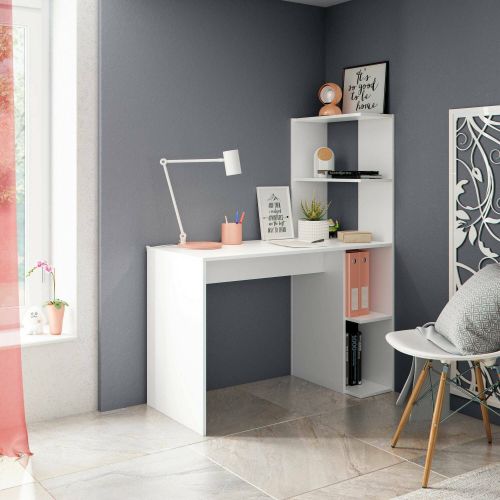Scrivania lineare bianca 110x50cm con libreria - Abba
