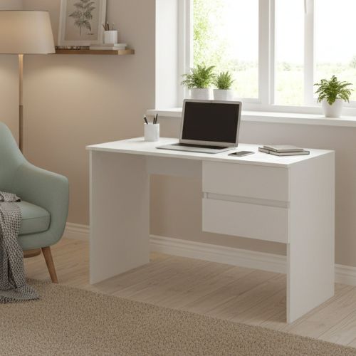 Scrivania lineare bianca 110x53cm con 2 cassetti - Zimone