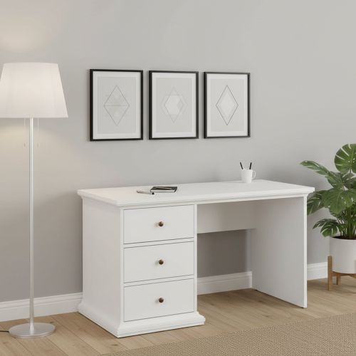 Scrivania lineare bianca 130x61cm con 3 cassetti - Agia
