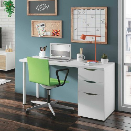 Scrivania lineare bianca 138x60cm con 2 cassetti - Abol
