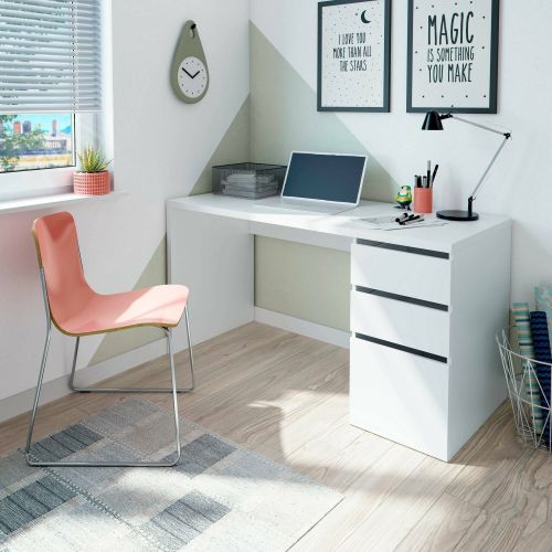 Scrivania lineare bianca 138x60cm con 3 cassetti - Alko