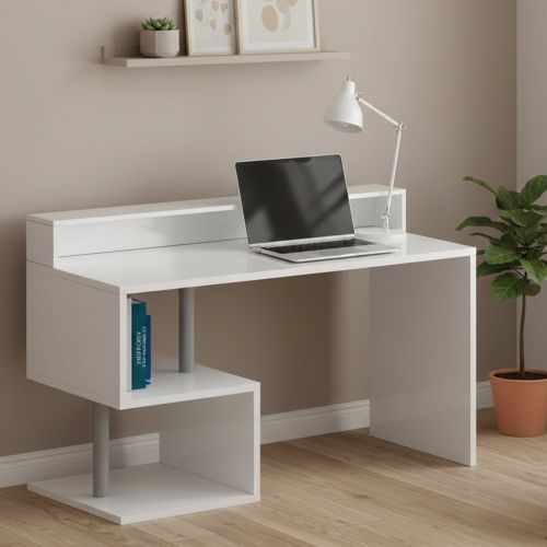 Scrivania lineare bianca 140x60cm con supporto computer - Yemyin