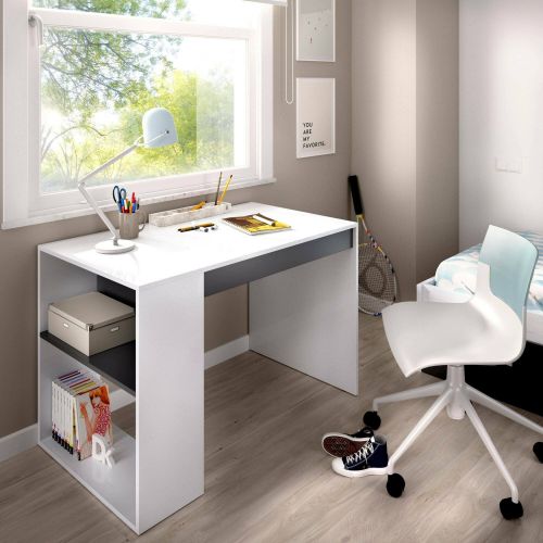Scrivania lineare bianca e antracite 115x50cm con libreria - Arianella