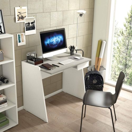 Scrivania lineare bianca e cemento 90x60cm con 1 cassetto - Abulele