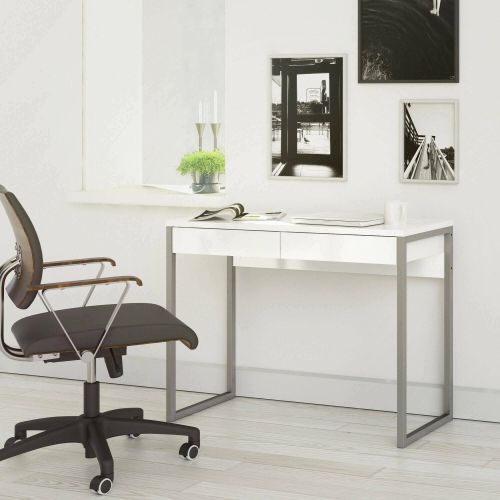 Scrivania lineare bianca e grigia 101x40cm con 2 cassetti - Anavi