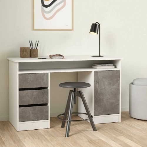 Scrivania lineare bianca e grigia 126x55cm con 3 cassetti - Shanshan