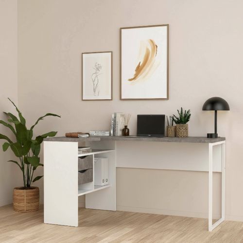 Scrivania lineare bianca e grigia 145x81cm con 2 cassetti - Moire