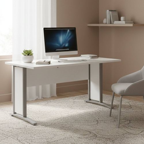 Scrivania lineare bianca e grigia 150x80cm in legno - Ascorbato
