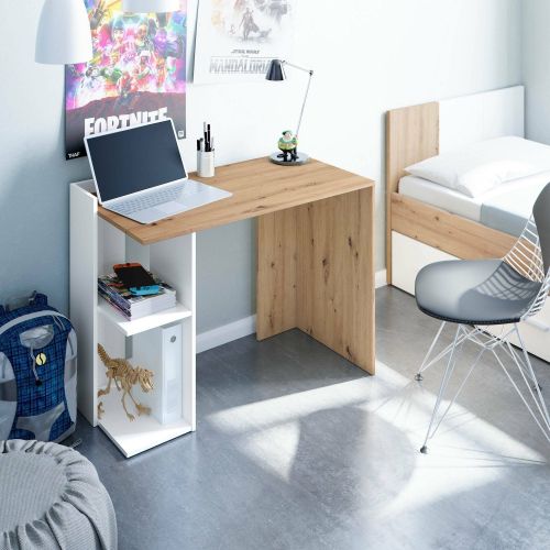 Scrivania lineare bianca e legno 100x52cm con porta pc - Ablibla