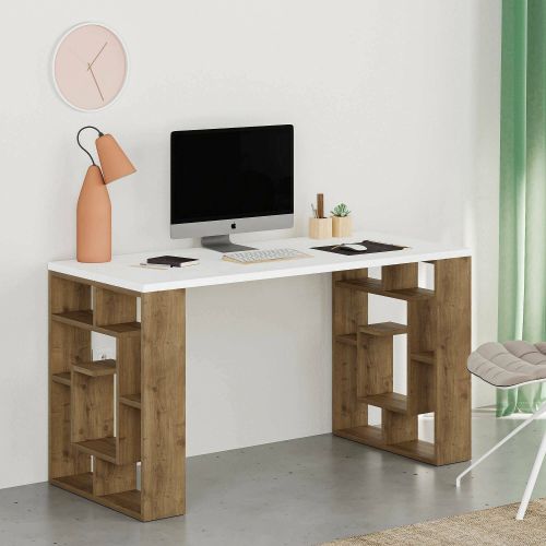 Scrivania lineare bianca e marrone 140x60cm - Archidamia