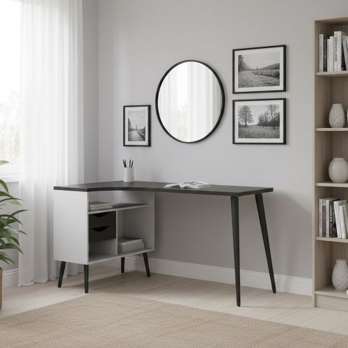 Scrivania lineare bianca e nera 145x81cm con 2 cassetti - Katherine