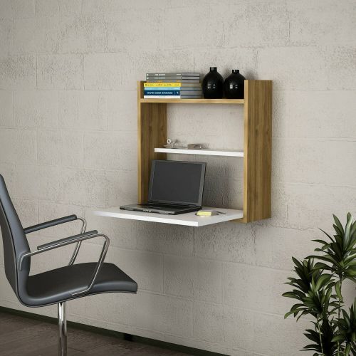 Scrivania lineare bianca e noce 60x19cm - Bariano