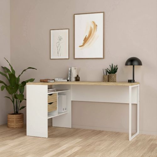Scrivania lineare bianca e quercia 145x81cm in legno - Moire