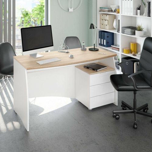 Scrivania lineare bianca e rovere 136x67cm con 3 cassetti - Azziz