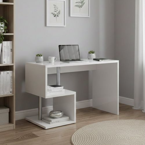 Scrivania lineare bianca lucida 100x50cm con supporto pc - Acan