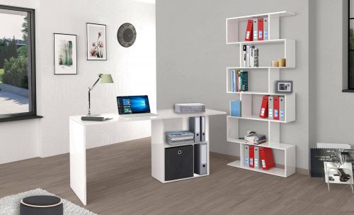 Scrivania lineare bianca lucida 110x50cm con supporto pc - Antioco
