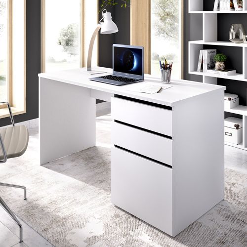 Scrivania lineare bianca lucida 139x60cm con 2 cassetti - Ardina