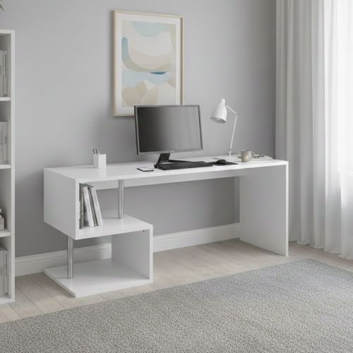 Scrivania lineare bianca lucida 180x60cm con supporto pc - Poseidone