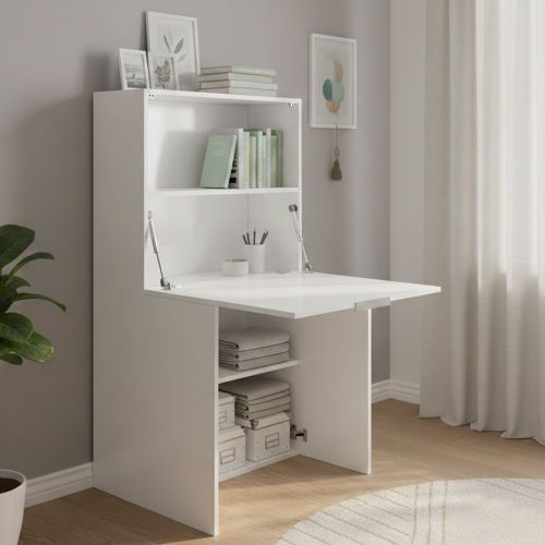 Scrivania lineare bianca lucida 70x35cm con libreria - Atroc